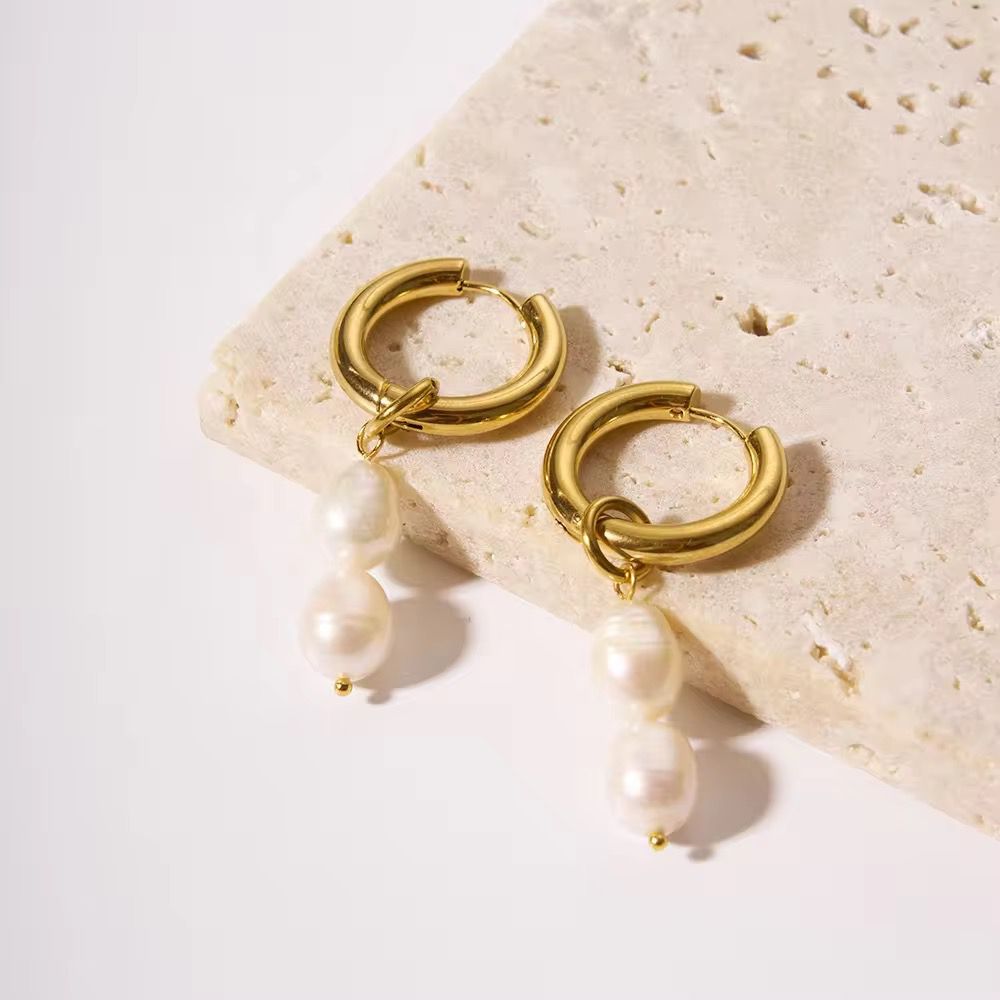 Double Pearl Hoop Earring