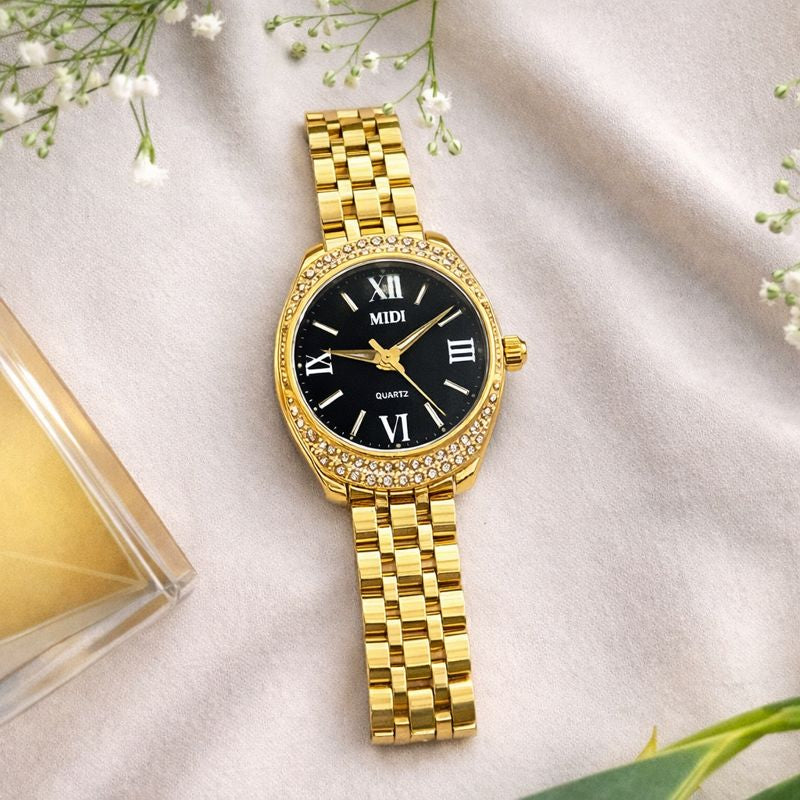 Midi Black & Gold Watch
