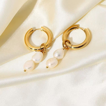 Double Pearl Hoop Earring