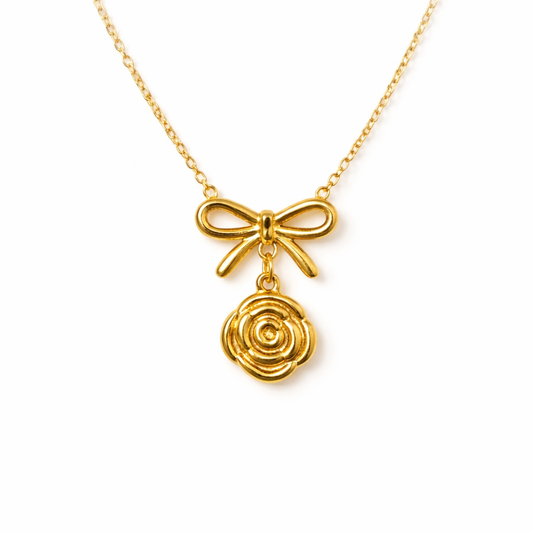 Dainty Bow Rose Necklace