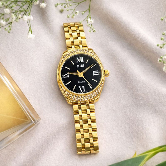 Midi Black & Gold Watch