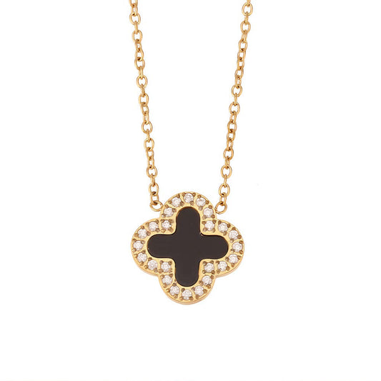 Diamond Black clover Necklace